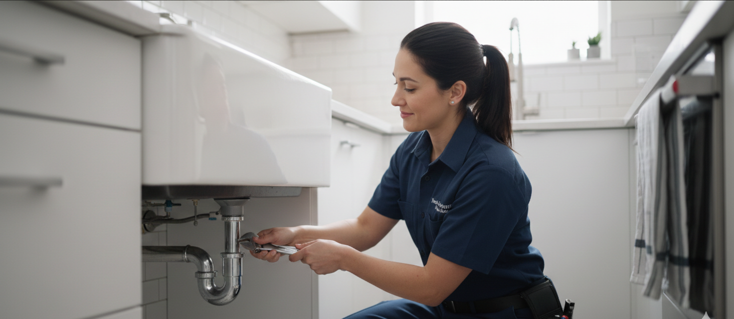 Professional plumber working on pipes in Brooklyn
